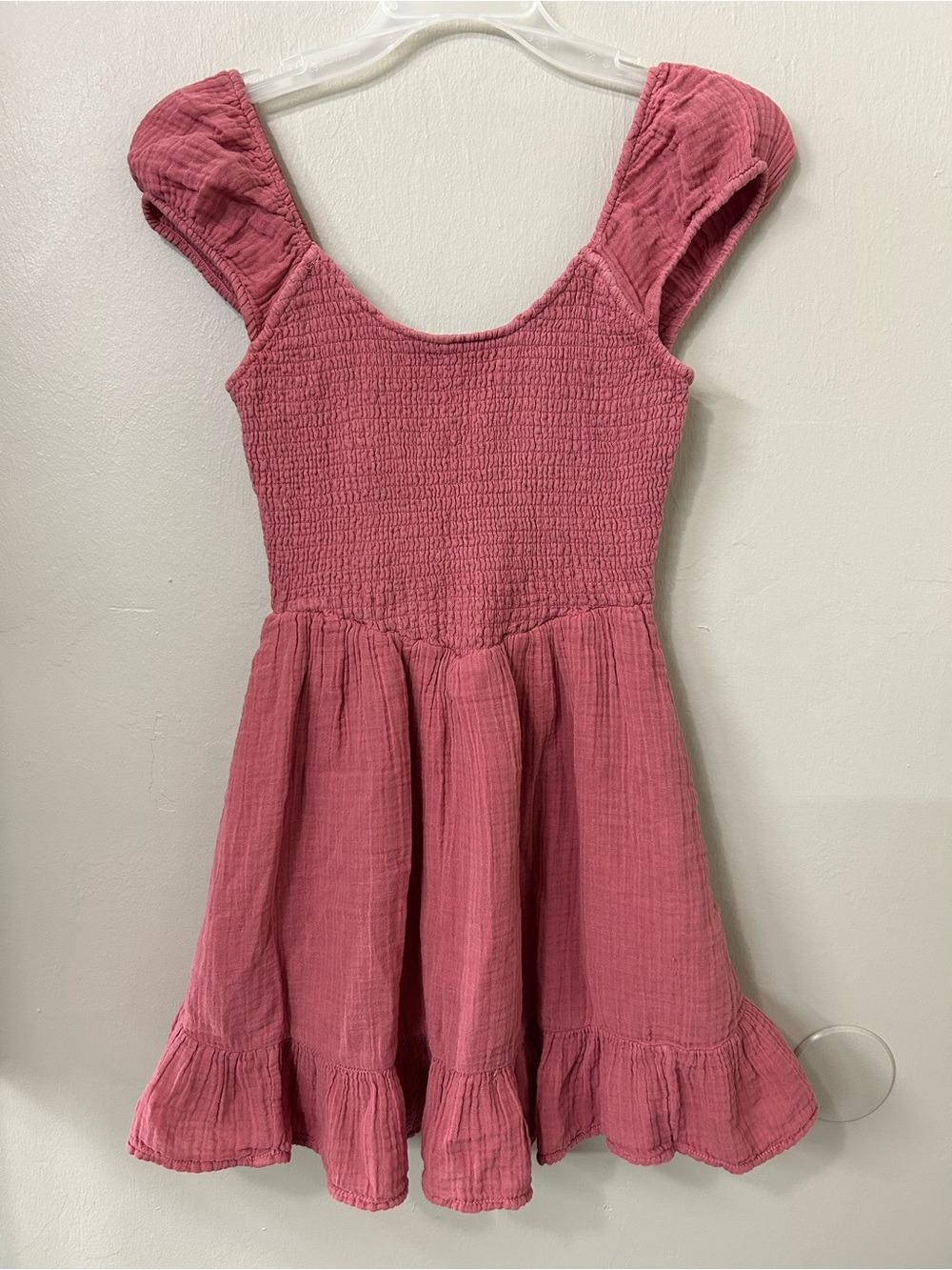 American Eagle Pink Cotton Gauze Ruffle Dress Sz XS